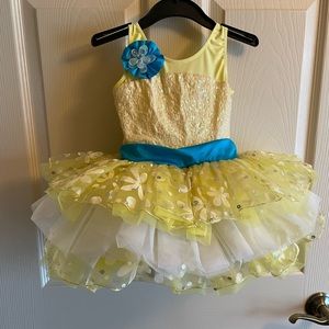 Yellow and blue dance outfit